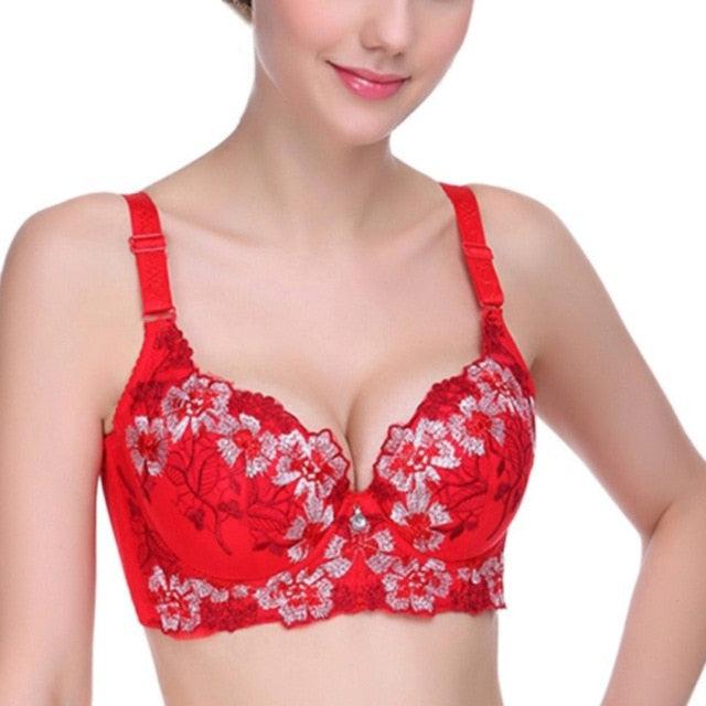 Women Elegant Underwire Push Up Bras - Floral Ladies Embroidery Flower Wedding Everyday Bras (2U27)