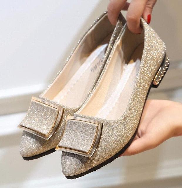 Women Golden Buckle Flat Shoes - Loafers Ballet Flats Bling Bling Shoes (SH3)(FS)(WO1)(WO2)(WO4)