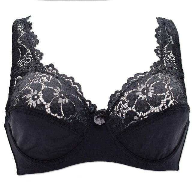 Women Floral Unlined Lace Bra - Transparent Perspective Brassiere - Sexy Lingerie Underwire - Support Bralettes - Plus Size (6Z2)