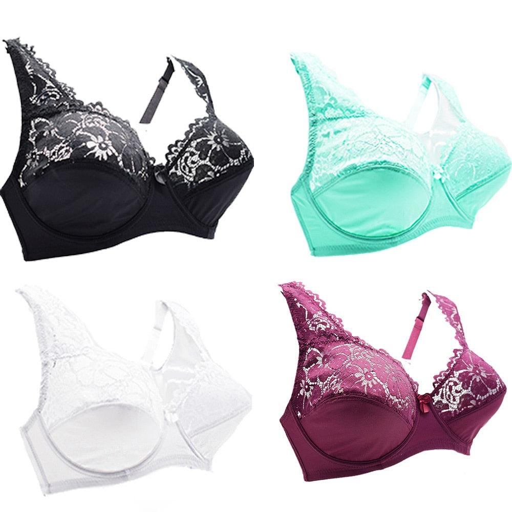 Women Floral Unlined Lace Bra - Transparent Perspective Brassiere - Sexy Lingerie Underwire - Support Bralettes - Plus Size (6Z2)