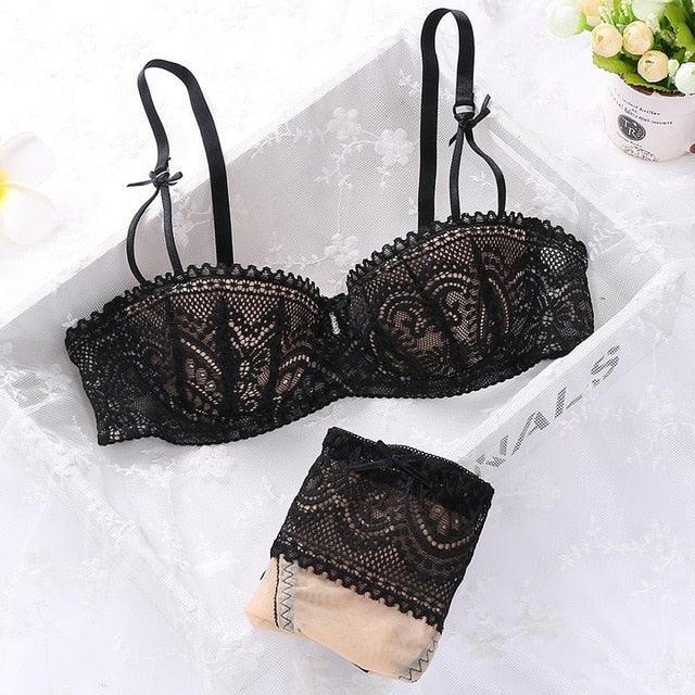 Great Women Girls Bralettes Cup - Sexy Summer Sweet Bra Lace Up Half Push Bowknot Set (2U27)(2U28)