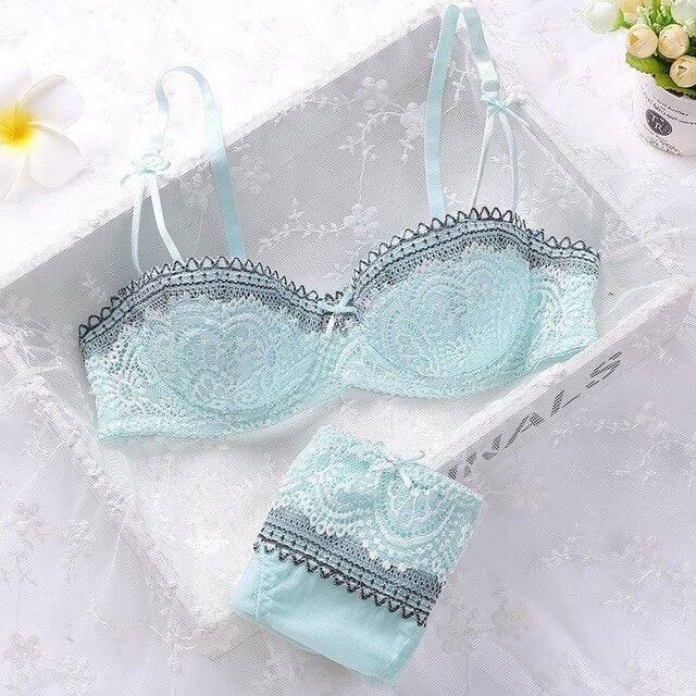 Great Women Girls Bralettes Cup - Sexy Summer Sweet Bra Lace Up Half Push Bowknot Set (2U27)(2U28)
