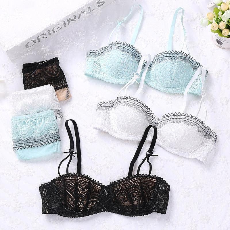 Great Women Girls Bralettes Cup - Sexy Summer Sweet Bra Lace Up Half Push Bowknot Set (2U27)(2U28)