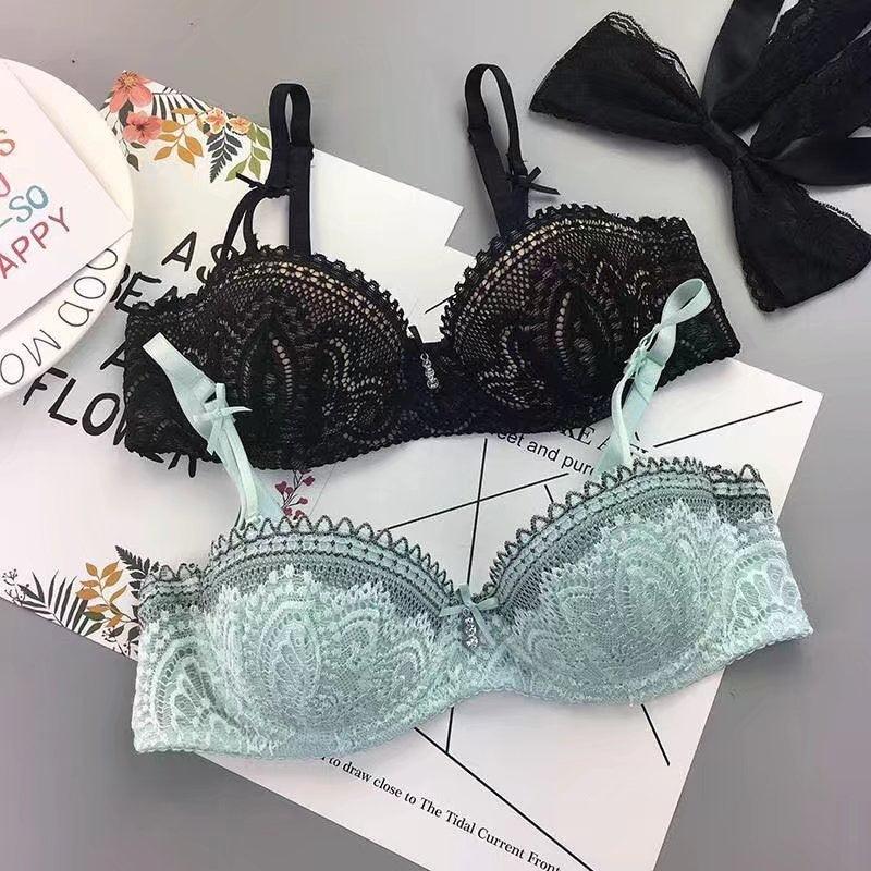 Great Women Girls Bralettes Cup - Sexy Summer Sweet Bra Lace Up Half Push Bowknot Set (2U27)(2U28)