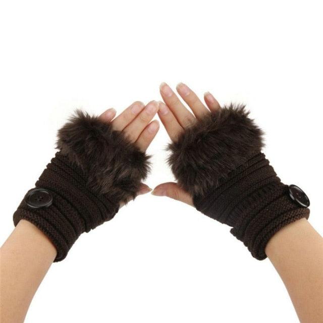 Great Women's Gloves - Warm Winter Faux Rabbit Fur Wrist Fingerless Gloves (3U87)