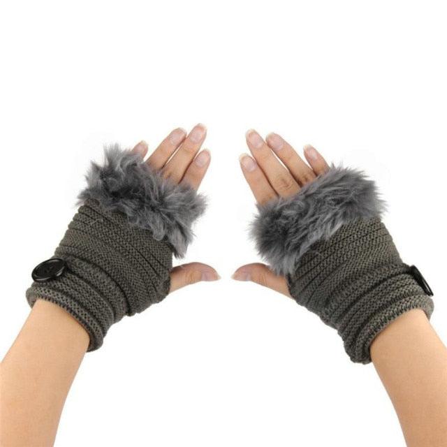 Great Women's Gloves - Warm Winter Faux Rabbit Fur Wrist Fingerless Gloves (3U87)