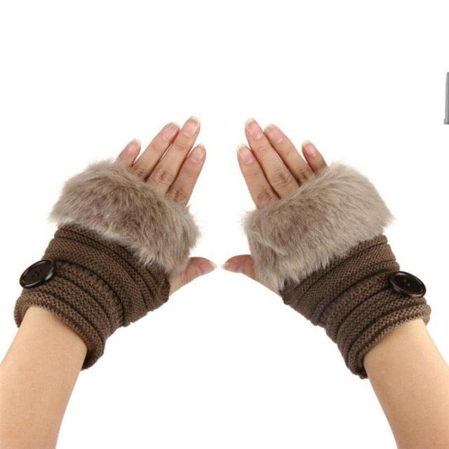 Great Women's Gloves - Warm Winter Faux Rabbit Fur Wrist Fingerless Gloves (3U87)