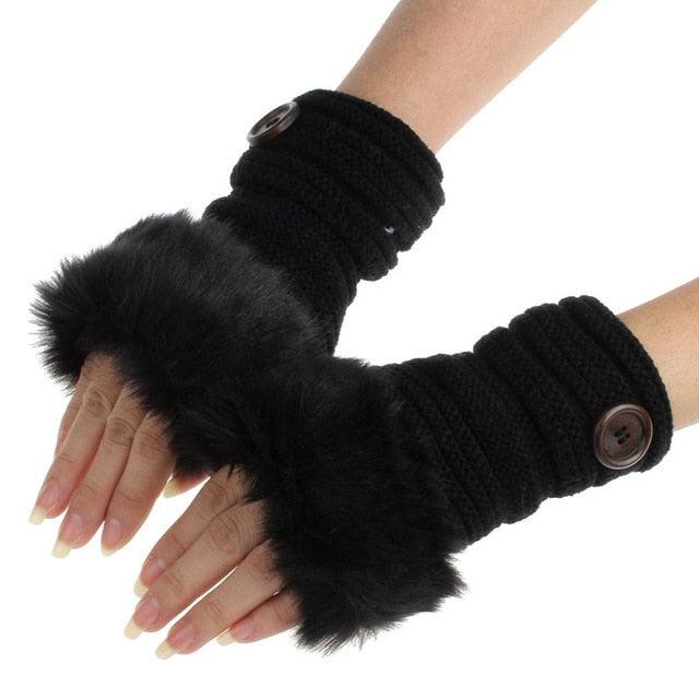 Great Women's Gloves - Warm Winter Faux Rabbit Fur Wrist Fingerless Gloves (3U87)
