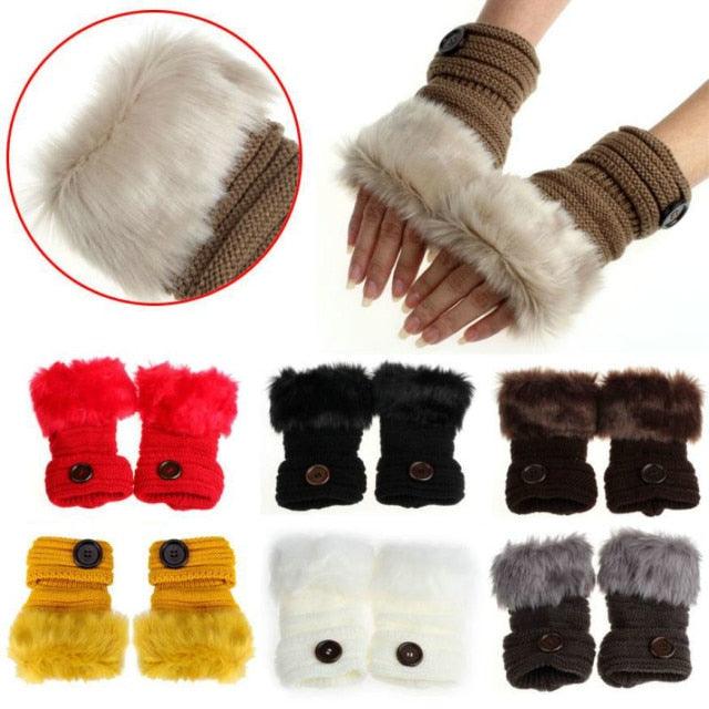 Great Women's Gloves - Warm Winter Faux Rabbit Fur Wrist Fingerless Gloves (3U87)