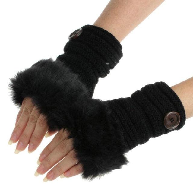 Great Women's Gloves - Warm Winter Faux Rabbit Fur Wrist Fingerless Gloves (3U87)