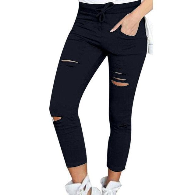 Amazing Women Leggings - Holes Pencil Stretch Casual Denim Skinny Ripped Pants - High Waist Jeans Trousers (TB6)
