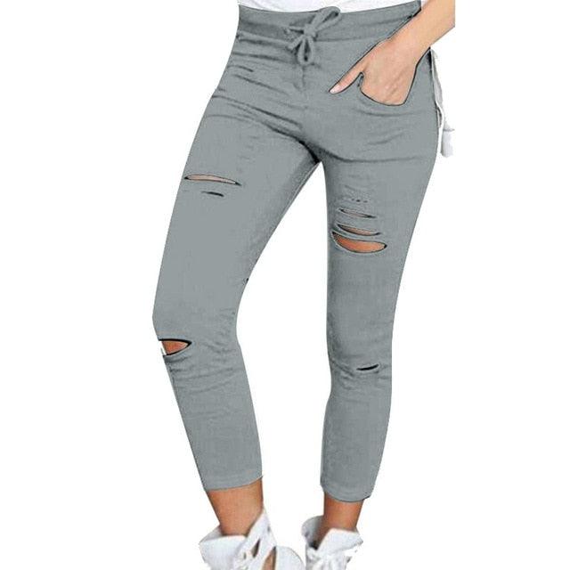 Amazing Women Leggings - Holes Pencil Stretch Casual Denim Skinny Ripped Pants - High Waist Jeans Trousers (TB6)