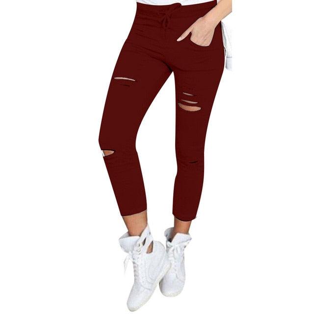 Amazing Women Leggings - Holes Pencil Stretch Casual Denim Skinny Ripped Pants - High Waist Jeans Trousers (TB6)