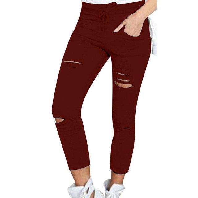 Amazing Women Leggings - Holes Pencil Stretch Casual Denim Skinny Ripped Pants - High Waist Jeans Trousers (TB6)