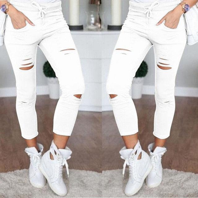 Amazing Women Leggings - Holes Pencil Stretch Casual Denim Skinny Ripped Pants - High Waist Jeans Trousers (TB6)