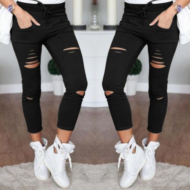 Amazing Women Leggings - Holes Pencil Stretch Casual Denim Skinny Ripped Pants - High Waist Jeans Trousers (TB6)