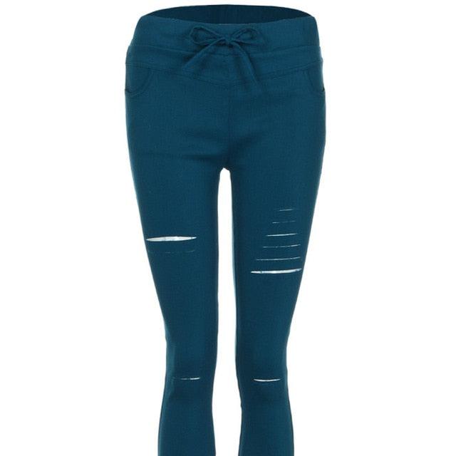 Amazing Women Leggings - Holes Pencil Stretch Casual Denim Skinny Ripped Pants - High Waist Jeans Trousers (TB6)