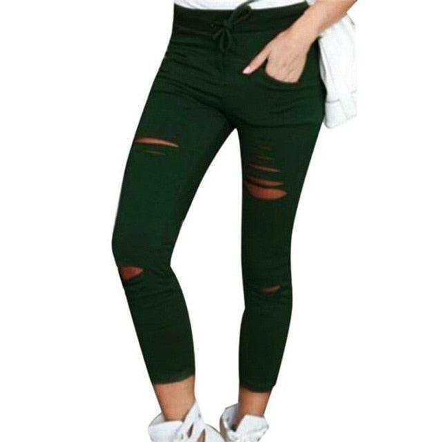 Amazing Women Leggings - Holes Pencil Stretch Casual Denim Skinny Ripped Pants - High Waist Jeans Trousers (TB6)