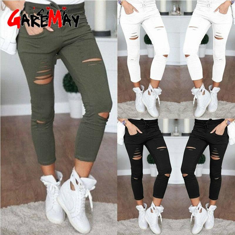 Amazing Women Leggings - Holes Pencil Stretch Casual Denim Skinny Ripped Pants - High Waist Jeans Trousers (TB6)