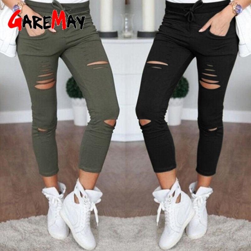 Amazing Women Leggings - Holes Pencil Stretch Casual Denim Skinny Ripped Pants - High Waist Jeans Trousers (TB6)