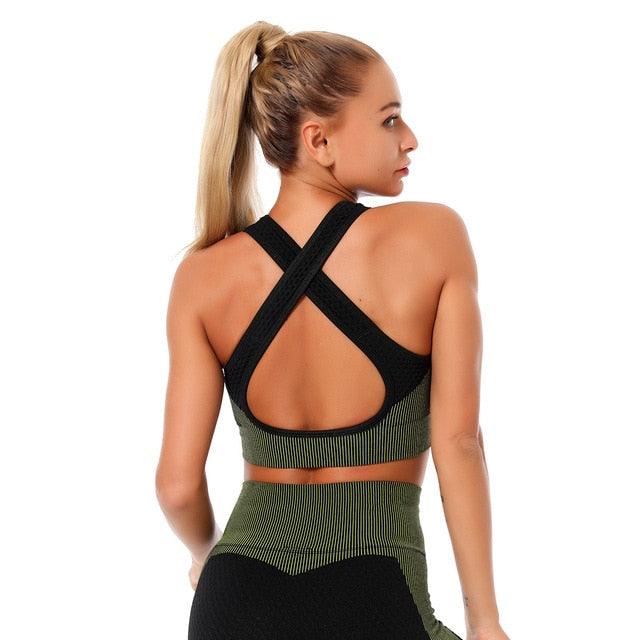 Women Long Sleeve Yoga Set - Gym Zippered Clothes - Fitness Crop Top + High Waist Seamless Leggings - 2Pcs Sport Suit (1U24)