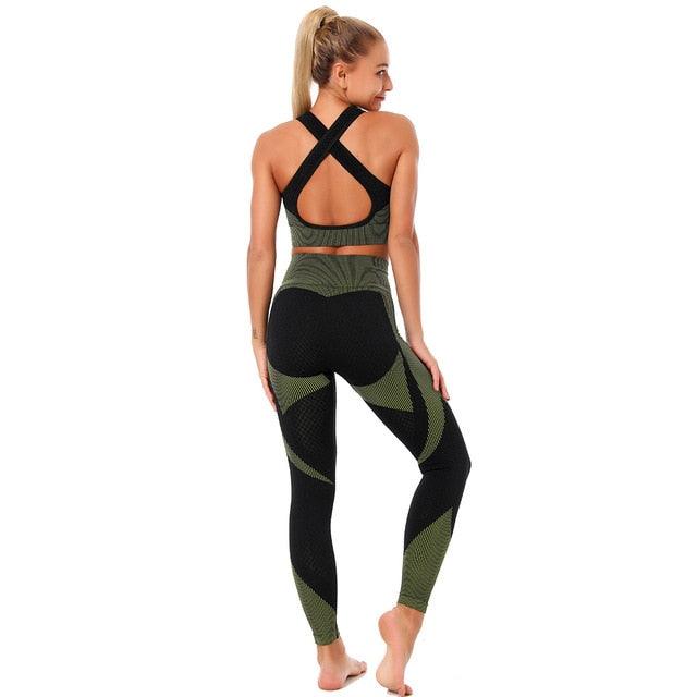 Women Long Sleeve Yoga Set - Gym Zippered Clothes - Fitness Crop Top + High Waist Seamless Leggings - 2Pcs Sport Suit (1U24)