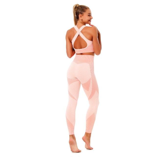 Women Long Sleeve Yoga Set - Gym Zippered Clothes - Fitness Crop Top + High Waist Seamless Leggings - 2Pcs Sport Suit (1U24)