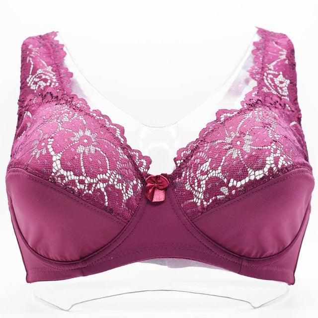 Cute Women Plus Size Bra - Breathable Sexy Lingerie - Perspective Brassiere Floral Lace Bras - Unlined Underwire Bralettes (6Z2)