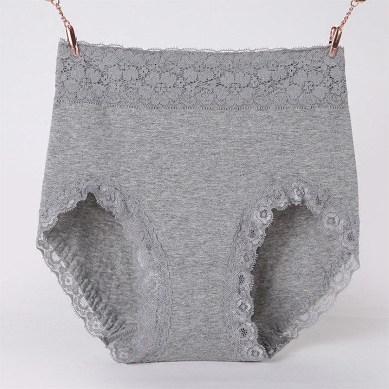 Women Plus Size Panties - High Waist Cotton Briefs Sexy Lace Underwear - Comfortable Breathable Lingerie (TSP2)