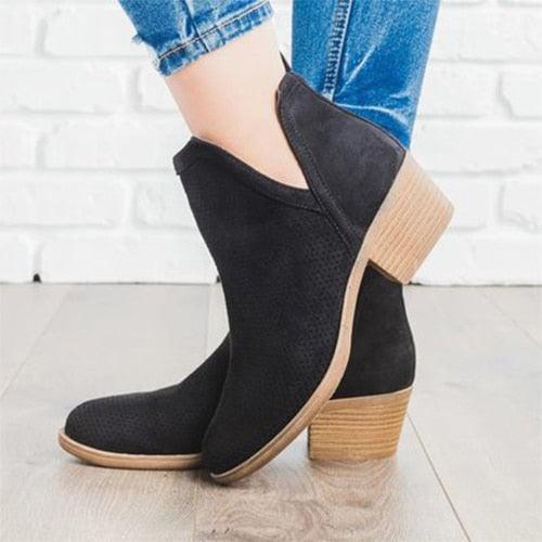 Women Retro Ankle Boots - Slip-On Women's Pointed Toe Short Boots (3U38)(3U107)(3U36)