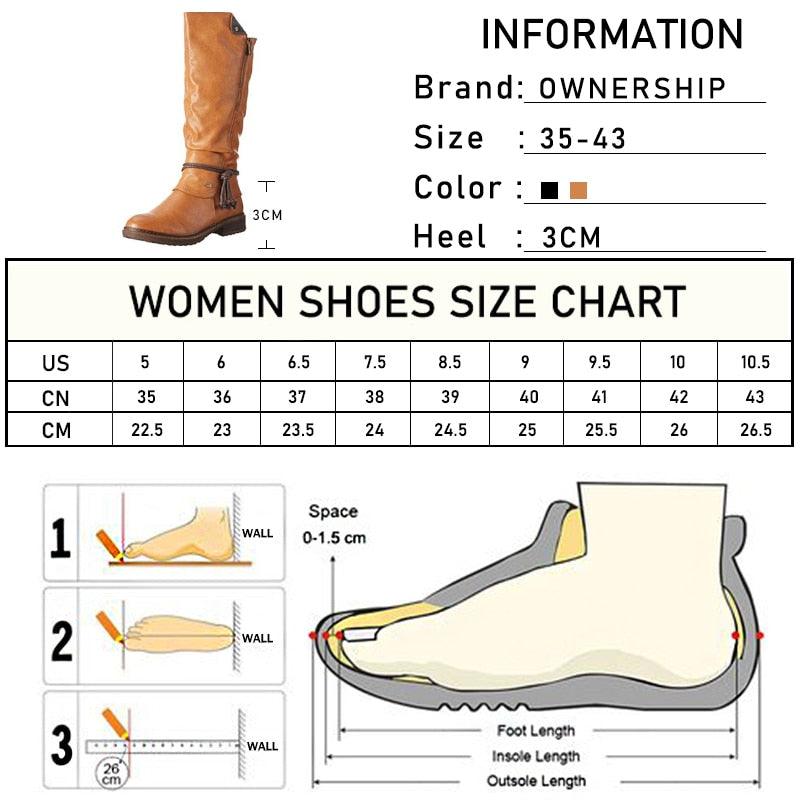 Women Retro Mid Calf Boots - Shoes Knight Warm Boots - Black PU Leather Low Heels (3U38)(3U107)