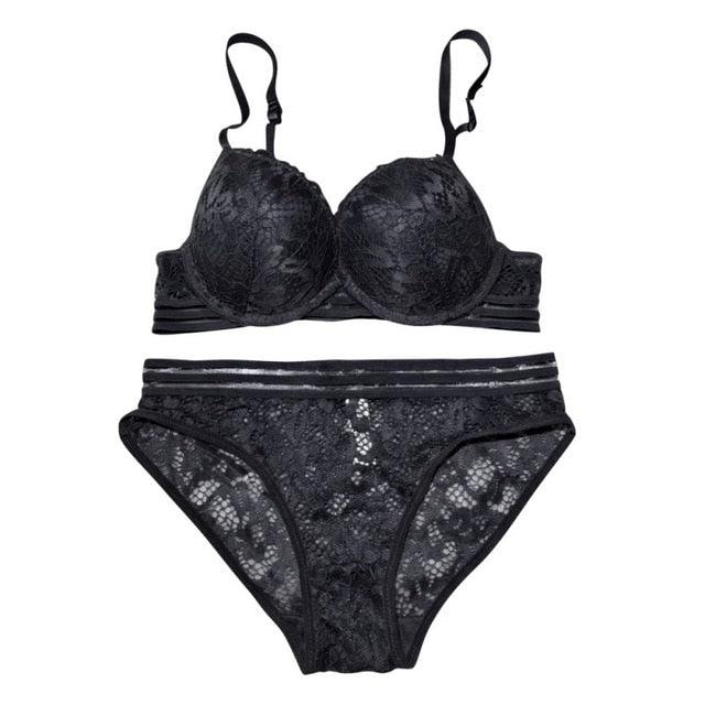 Gorgeous Women Sexy Bra Top + Briefs Set - Floral Padded Adjusted Straps Sexy Women Lace Bra (2U27)(2U28)
