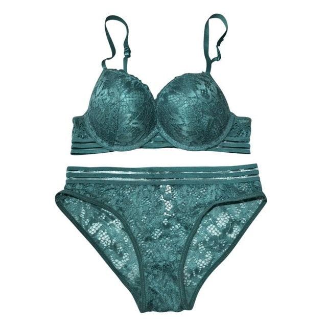 Gorgeous Women Sexy Bra Top + Briefs Set - Floral Padded Adjusted Straps Sexy Women Lace Bra (2U27)(2U28)
