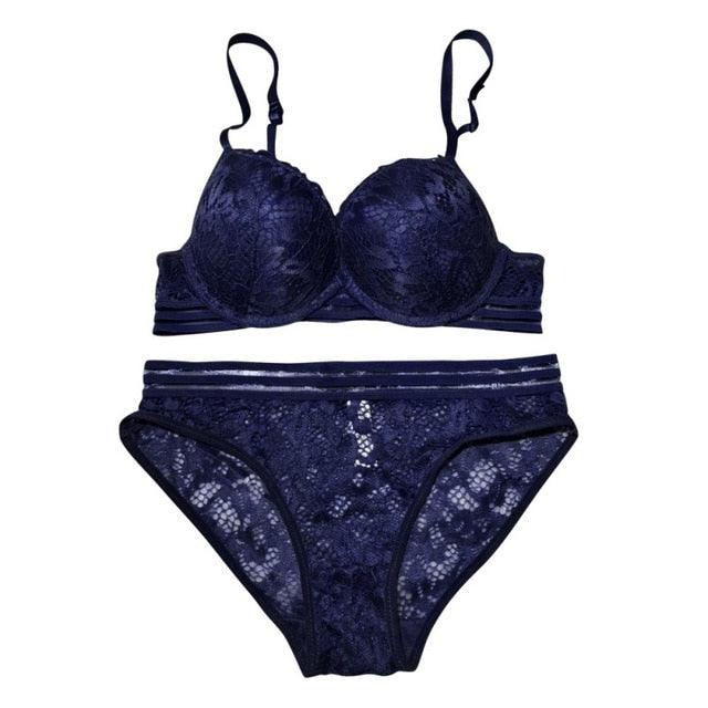 Gorgeous Women Sexy Bra Top + Briefs Set - Floral Padded Adjusted Straps Sexy Women Lace Bra (2U27)(2U28)