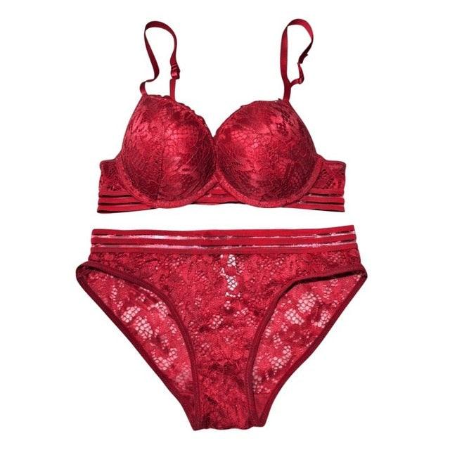 Gorgeous Women Sexy Bra Top + Briefs Set - Floral Padded Adjusted Straps Sexy Women Lace Bra (2U27)(2U28)