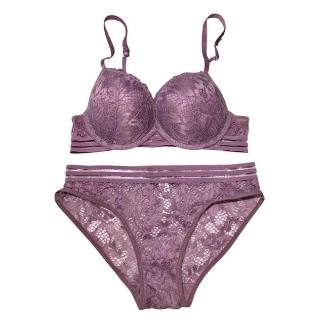 Gorgeous Women Sexy Bra Top + Briefs Set - Floral Padded Adjusted Straps Sexy Women Lace Bra (2U27)(2U28)