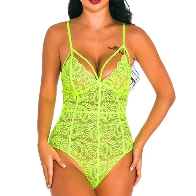 Women Sexy Casual Mesh Patchwork Lingerie - Full Lace Decoration Exotic Bodysuits (2U29)
