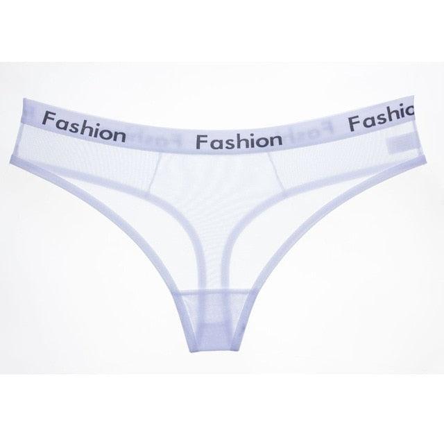 Women Sexy Transparent Panties - Mesh Printing Letters Low Waist Seamless G-String Panties (3U28)