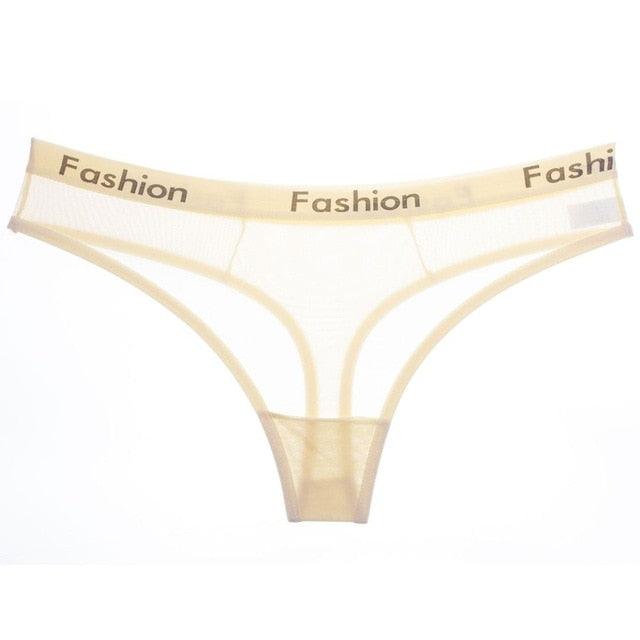 Women Sexy Transparent Panties - Mesh Printing Letters Low Waist Seamless G-String Panties (3U28)