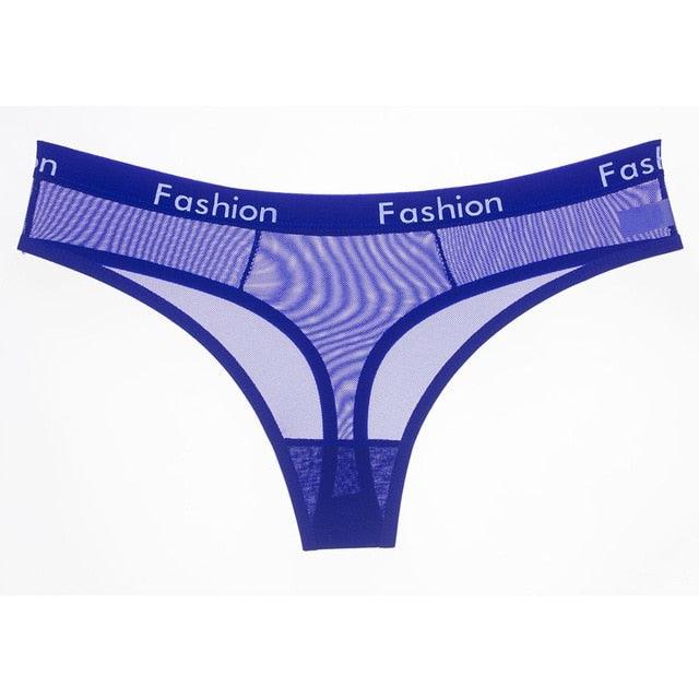 Women Sexy Transparent Panties - Mesh Printing Letters Low Waist Seamless G-String Panties (3U28)