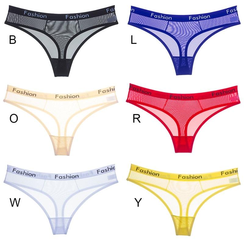 Women Sexy Transparent Panties - Mesh Printing Letters Low Waist Seamless G-String Panties (3U28)