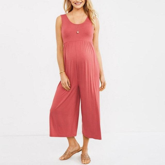 Cute Women Sleeveless Jumpsuit - Pregnancy Maternity Bodysuit - Solid Ladies Summer Rompers - Plus Size (D4)(Z3)