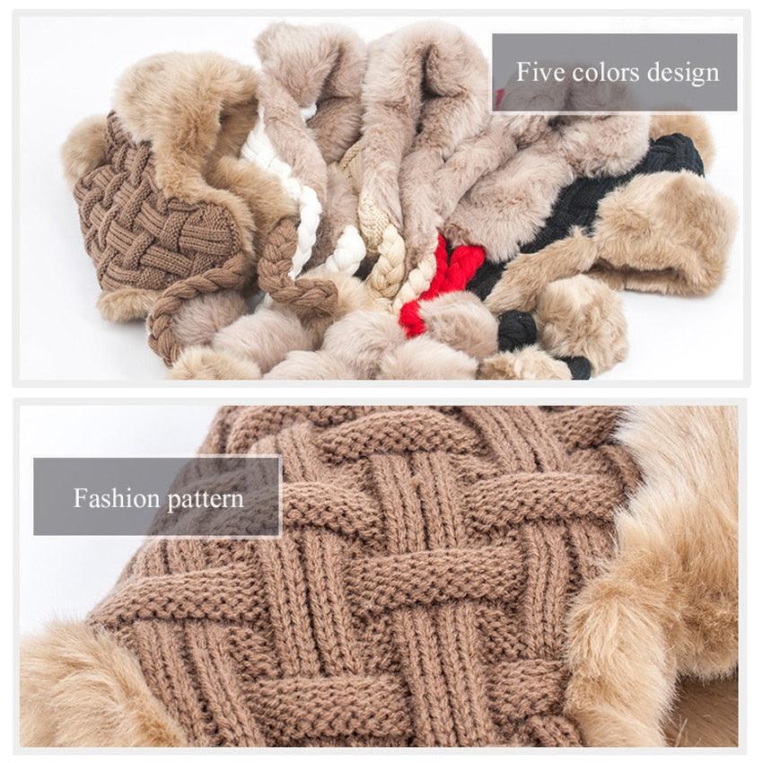 Women's Trapper Hats - Winter Warm Faux Fox Fur Bomber Beanies - Wool Knit Earflaps (WH7)(F87)