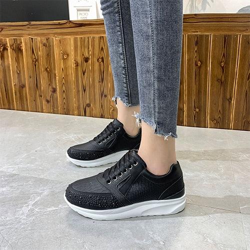 Gorgeous Fashion Snake Print Sneakers - Glitter Crystal Casual Shoes - Big Size (3U41)(3U12)