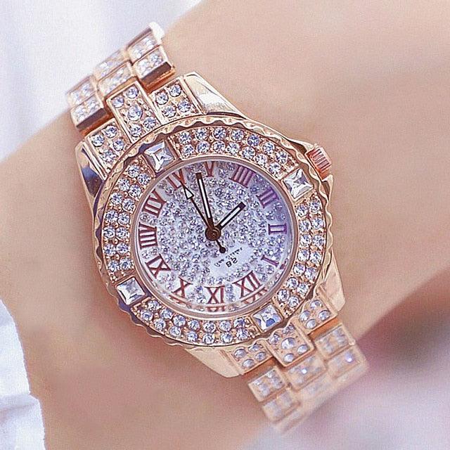 Famous Crystal Ladies Wrist Watches - Rhinestone Rose Gold Female Watches (9WH3)(9WH1)(F82)
