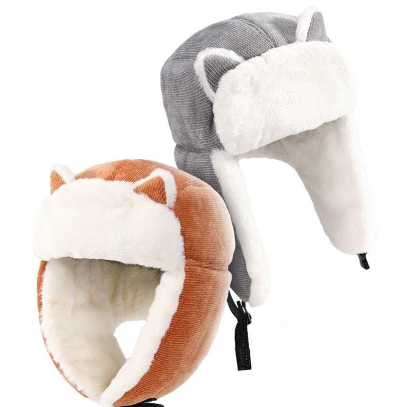 Women's Winter Thicken Plush Trapper Hat - Cute Outdoor (WH7)(F87)