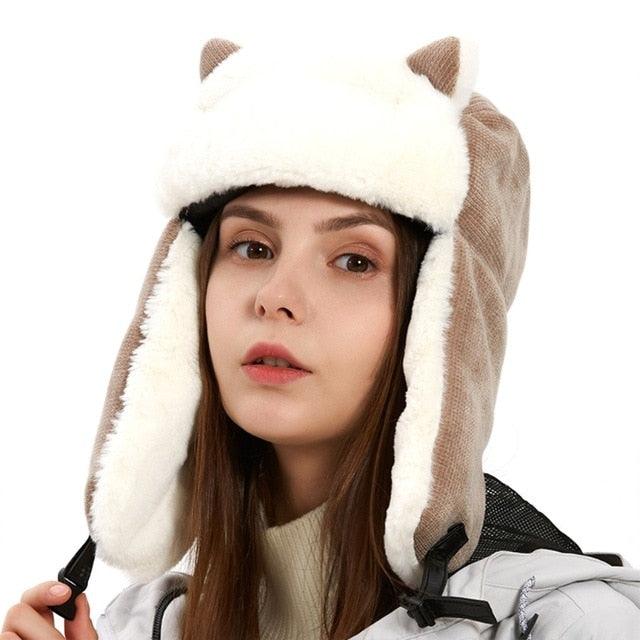 Women's Winter Thicken Plush Trapper Hat - Cute Outdoor (WH7)(F87)