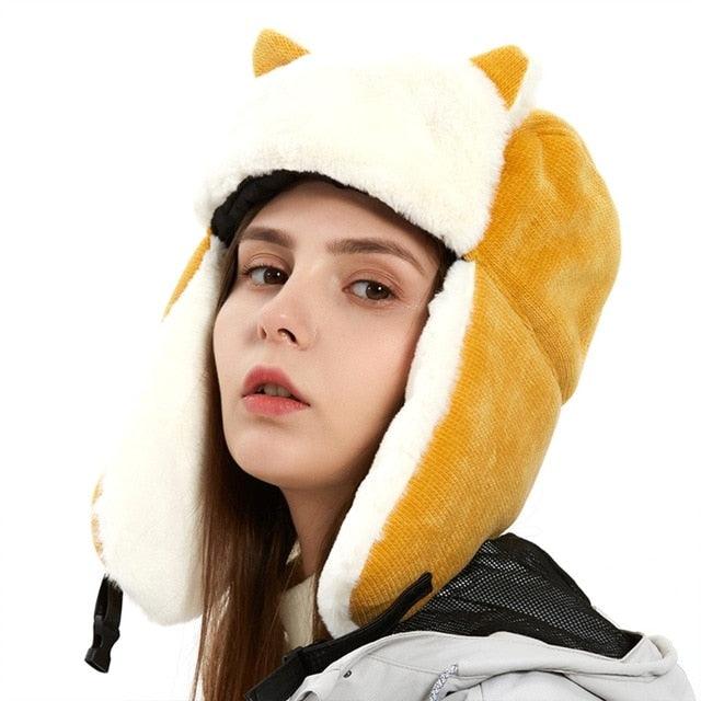Women's Winter Thicken Plush Trapper Hat - Cute Outdoor (WH7)(F87)
