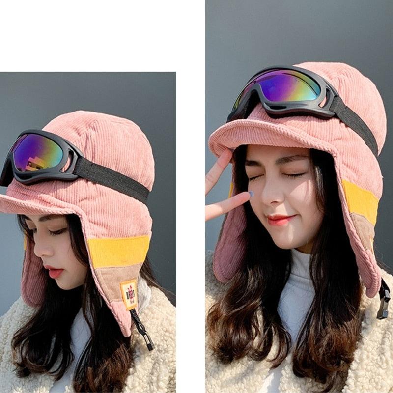 Amazing Women's Winter Warm Velvet Reversible Trapper - With Detachable Goggles Windproof Thermal (WH7)
