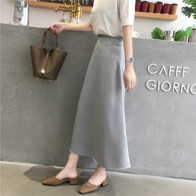 Women elegant Skirt - Ladies Glossy Satin Skirt - Plain Shiny Fashion Party Office Skirts (TB7)(TP6)